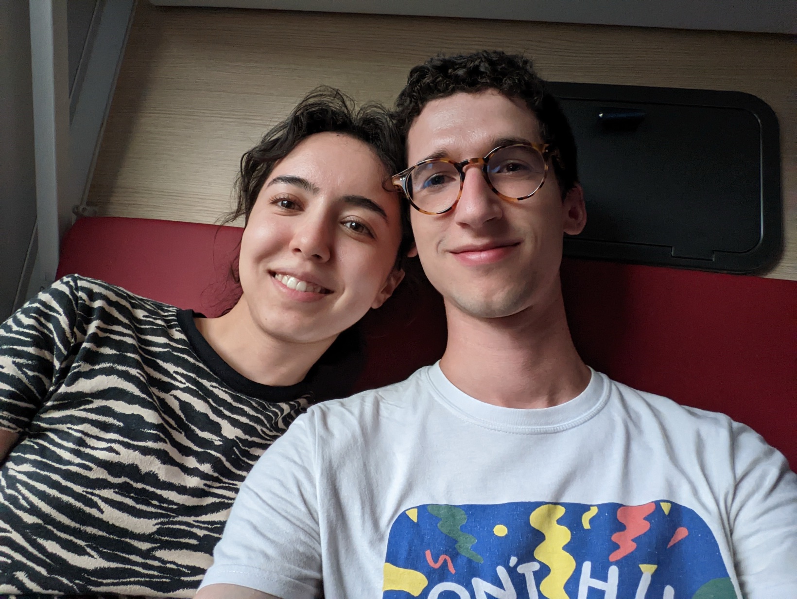 Kiraz and Francesco on a train